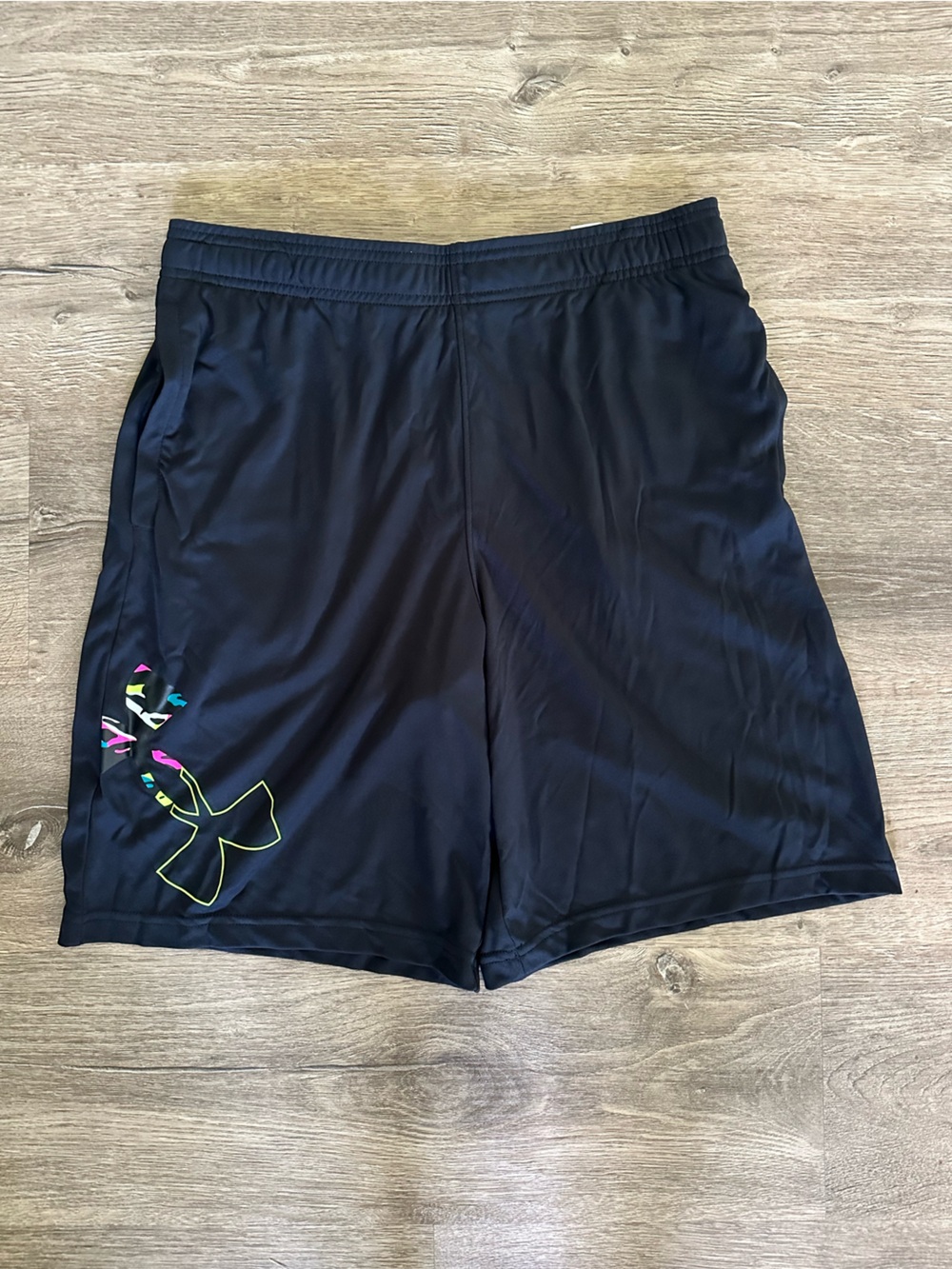 Under Armour Loose Black Shorts with Neon Green Drawstring & Logo